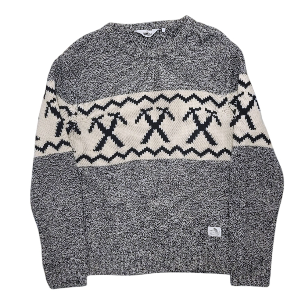 PENFIELD Gray Knit Fair Isle Long Sleeve Sweater L